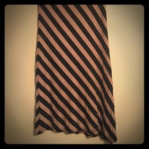 Tan and black long skirt with diagonal stripe